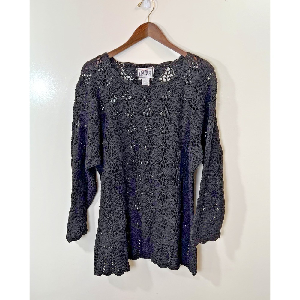 Jasmine by KVM Women's Crochet Top Size M Black Coastal Boho Coachella Festival